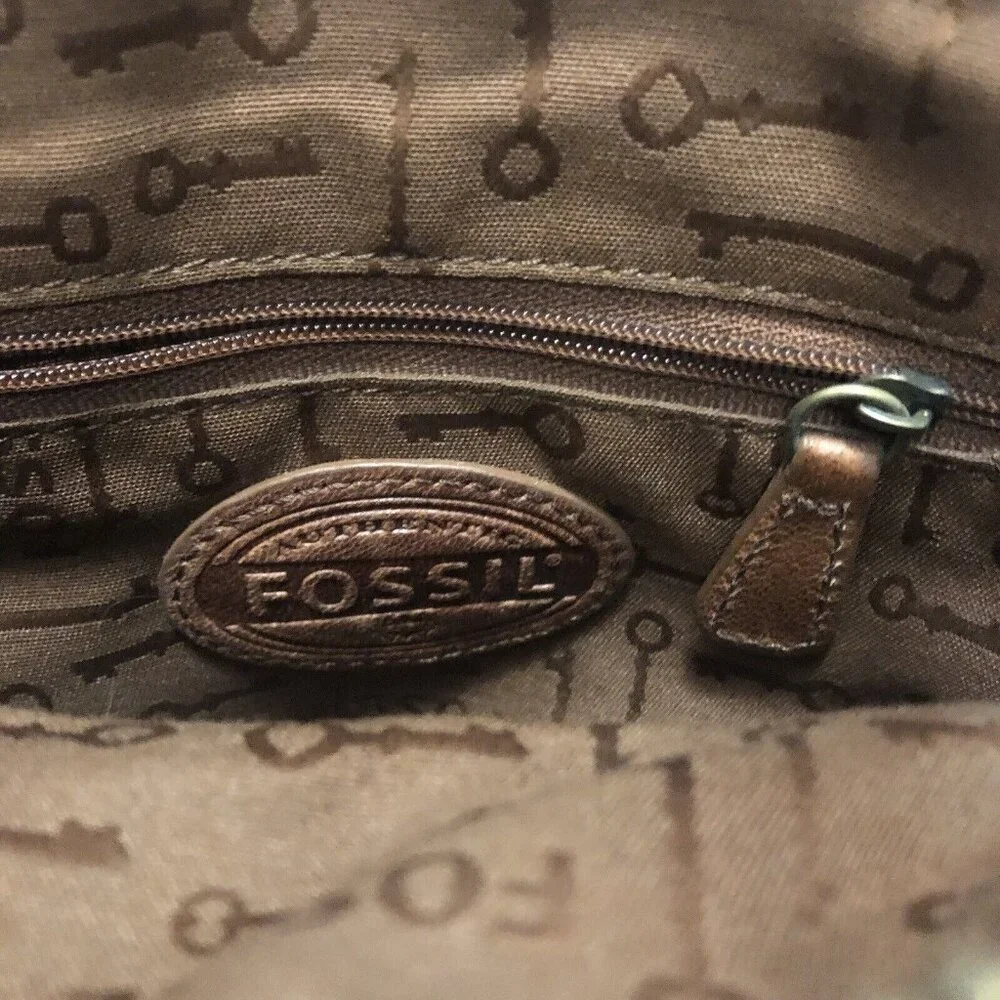 Fossil Vintage Genuine‎ Brown Leather Handbag Hobo Shoulder Bag Crossbody